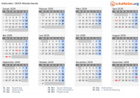 Kalender 2039 mit Ferien und Feiertagen Niederlande