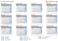 Kalender 2039 mit Ferien und Feiertagen Portugal