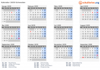 Kalender 2039 mit Ferien und Feiertagen Schweden