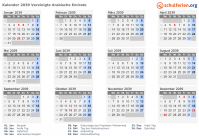 Kalender 2039 mit Ferien und Feiertagen Vereinigte Arabische Emirate