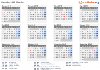 Kalender 2040 mit Ferien und Feiertagen Albanien