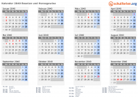 Kalender 2040 mit Ferien und Feiertagen Bosnien und Herzegowina