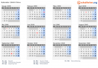 Kalender 2040 mit Ferien und Feiertagen China