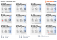 Kalender 2040 mit Ferien und Feiertagen Niederlande