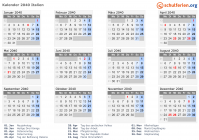 Kalender 2040 mit Ferien und Feiertagen Italien
