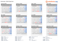 Kalender 2040 mit Ferien und Feiertagen Spanien