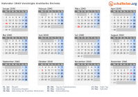 Kalender 2040 mit Ferien und Feiertagen Vereinigte Arabische Emirate