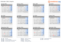 Kalender 2041 mit Ferien und Feiertagen Angola