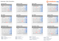 Kalender 2041 mit Ferien und Feiertagen Brasilien