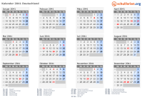 Kalender 2041 mit Ferien und Feiertagen Deutschland