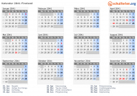 Kalender 2041 mit Ferien und Feiertagen Finnland