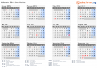 Kalender 2041 mit Ferien und Feiertagen San Marino