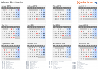 Kalender 2041 mit Ferien und Feiertagen Spanien