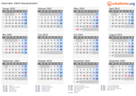 Kalender 2043 mit Ferien und Feiertagen Deutschland