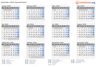 Kalender 2044 mit Ferien und Feiertagen Deutschland