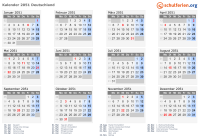Kalender 2051 mit Ferien und Feiertagen Deutschland