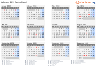 Kalender 2052 mit Ferien und Feiertagen Deutschland
