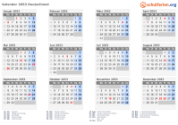 Kalender 2053 mit Ferien und Feiertagen Deutschland