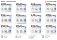 Kalender 2064 mit Ferien und Feiertagen Deutschland