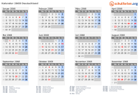 Kalender 2068 mit Ferien und Feiertagen Deutschland