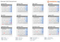 Kalender 2072 mit Ferien und Feiertagen Deutschland