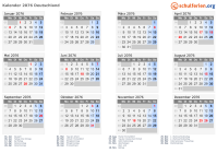 Kalender 2076 mit Ferien und Feiertagen Deutschland