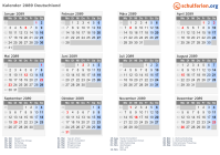 Kalender 2089 mit Ferien und Feiertagen Deutschland