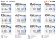 Kalender 2101 mit Ferien und Feiertagen Deutschland