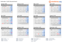 Kalender 2105 mit Ferien und Feiertagen Deutschland