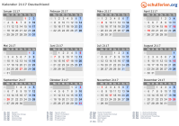 Kalender 2117 mit Ferien und Feiertagen Deutschland